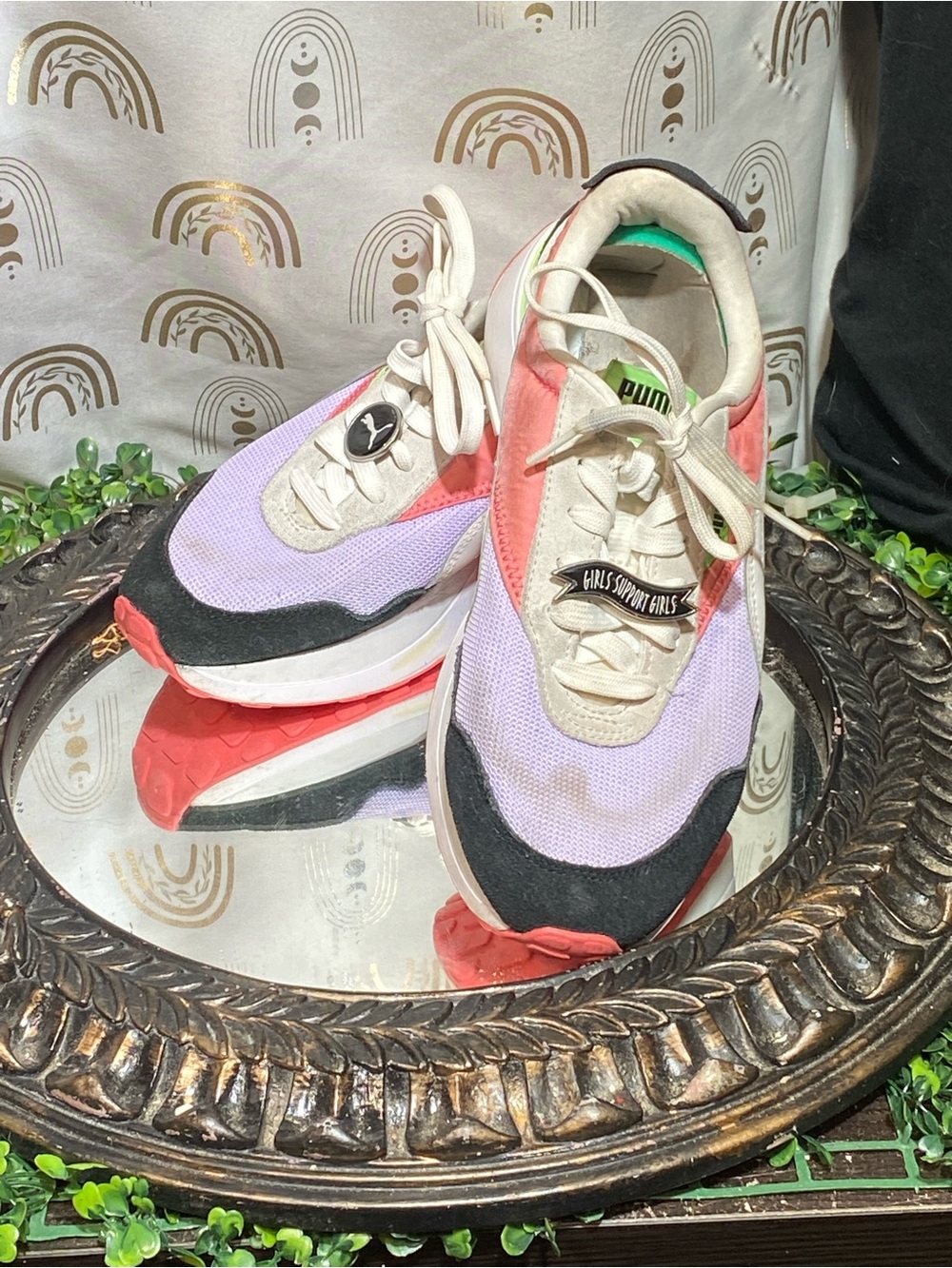 Puma Women's Coral Lavender Black & White Mesh Sneakers
